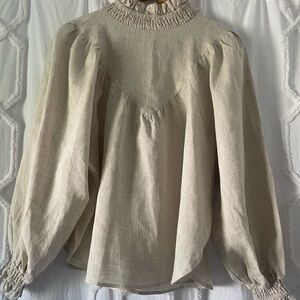 DISSH Cream Linen High Neck Full Sleeve Blouse size US 4, AU 8